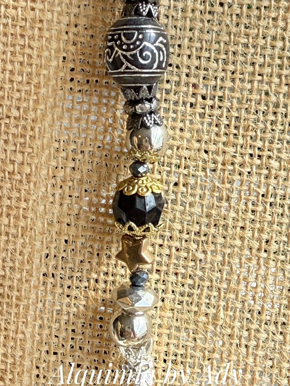 HIGH SUMMER + Black Faceted & Textured Beaded Necklace onyx